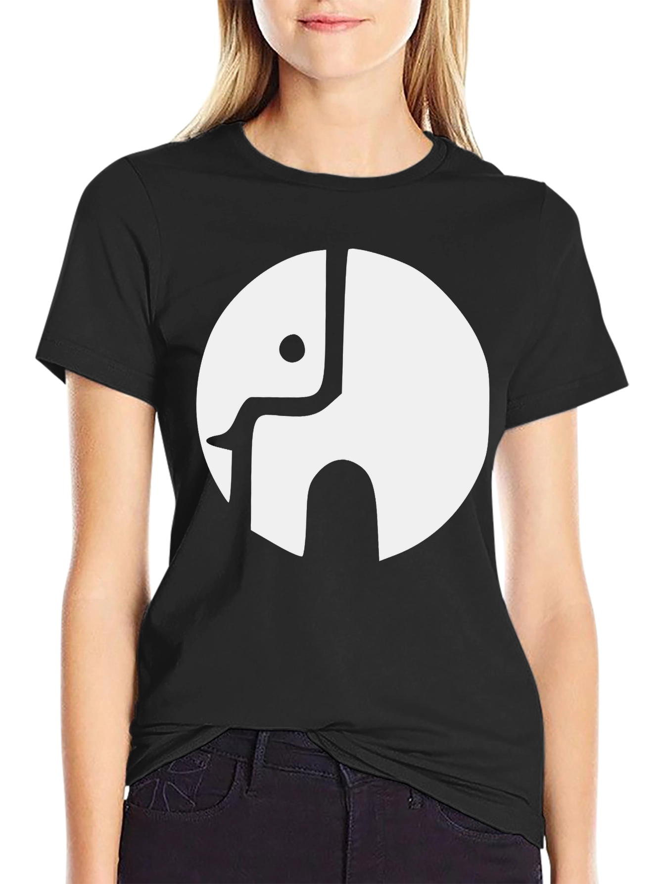 Abstract Elephant Graphic Print Black T-Shirt
