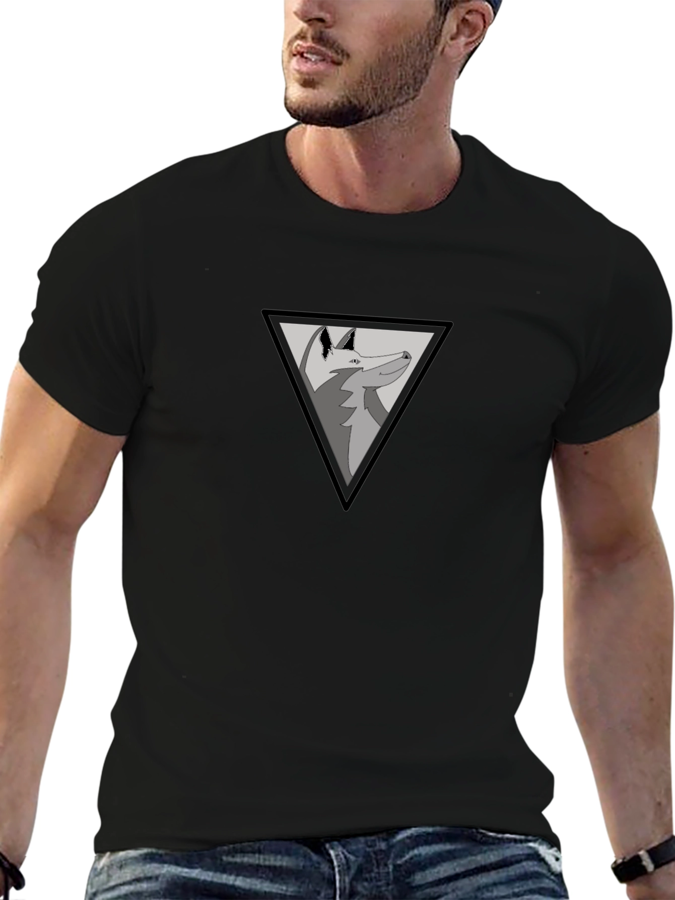 Mens Black T-Shirt - Wolf Design