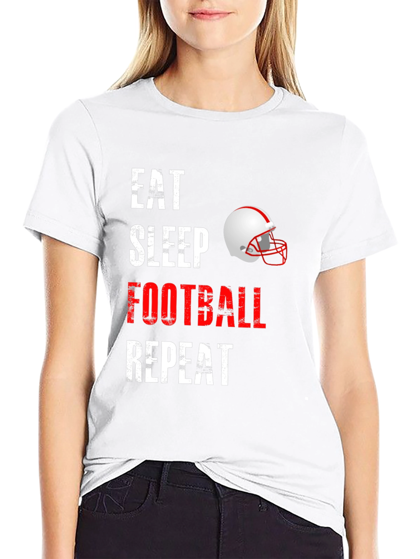 Eat Sleep Football Repeat Black Graphic T-Shirt