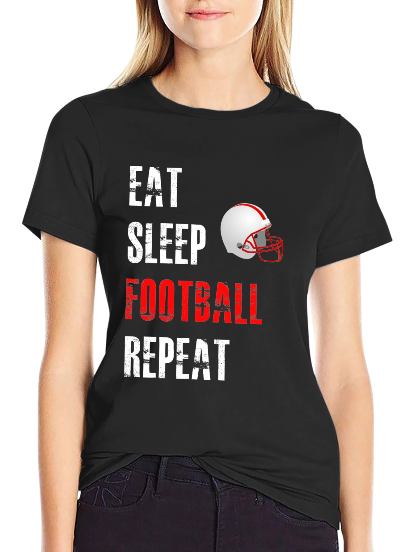 Eat Sleep Football Repeat Black Graphic T-Shirt