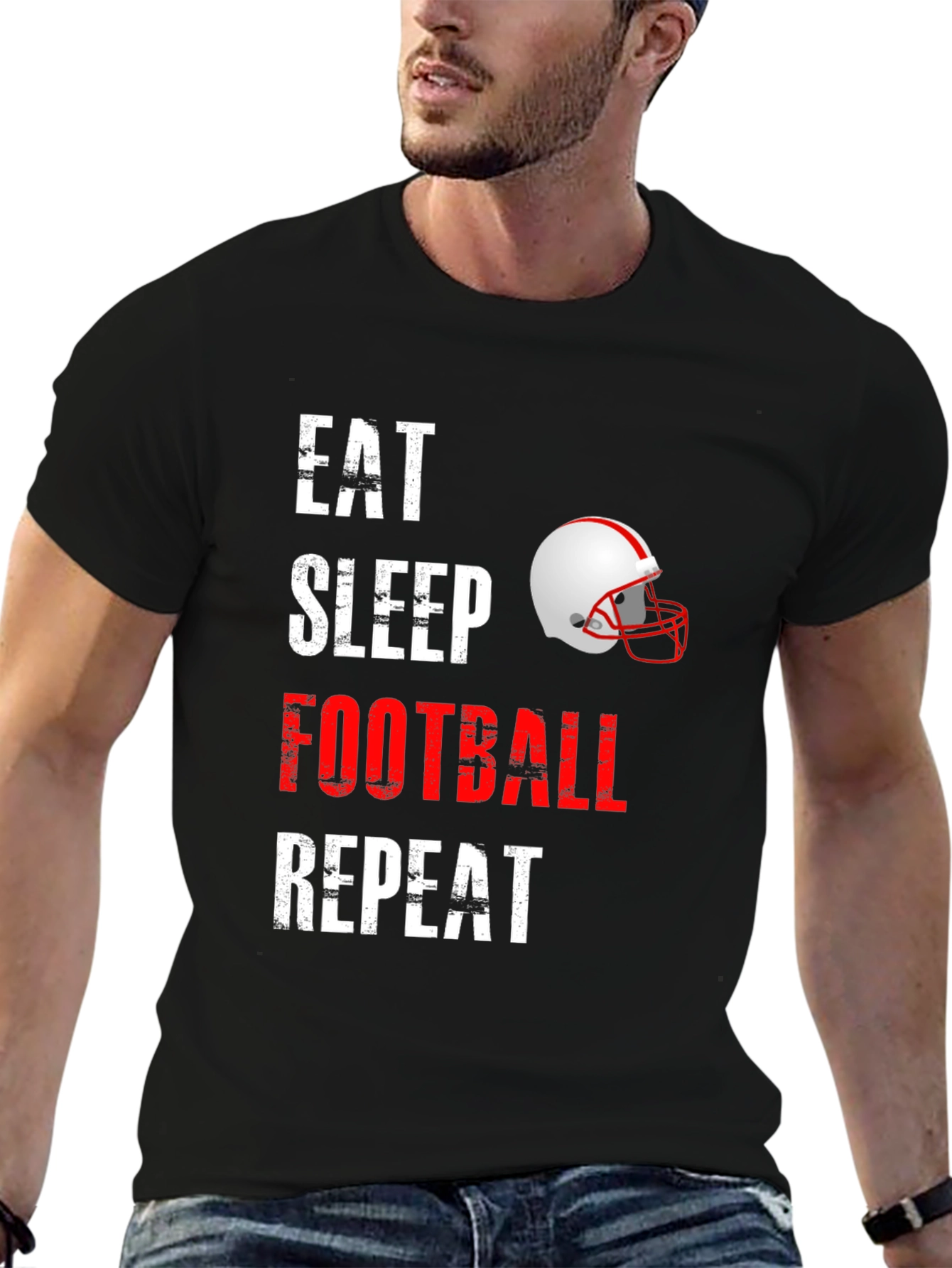 Eat Sleep Football Repeat Black Graphic T-Shirt