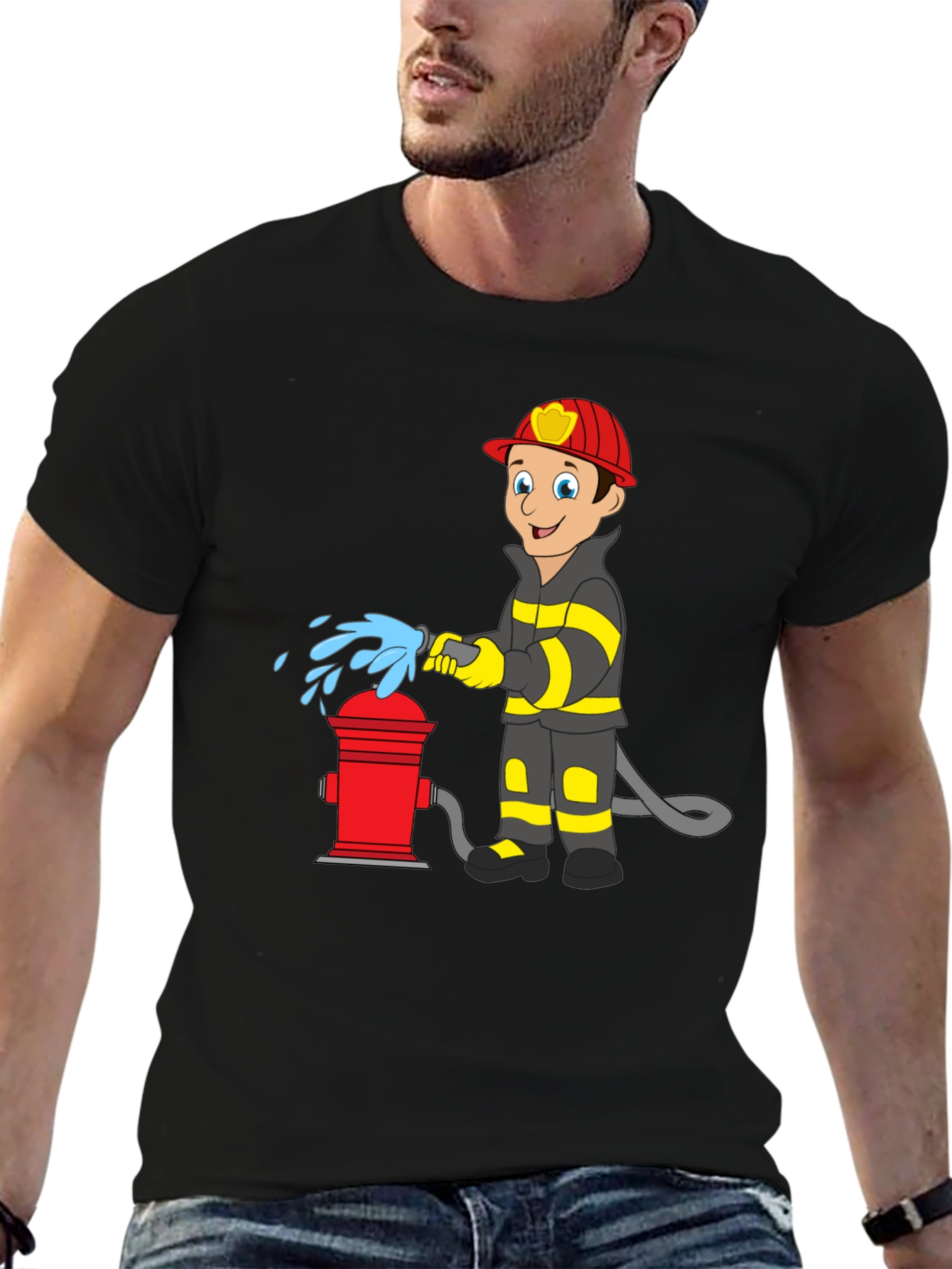 Firefighter Cartoon Graphic T-Shirt
