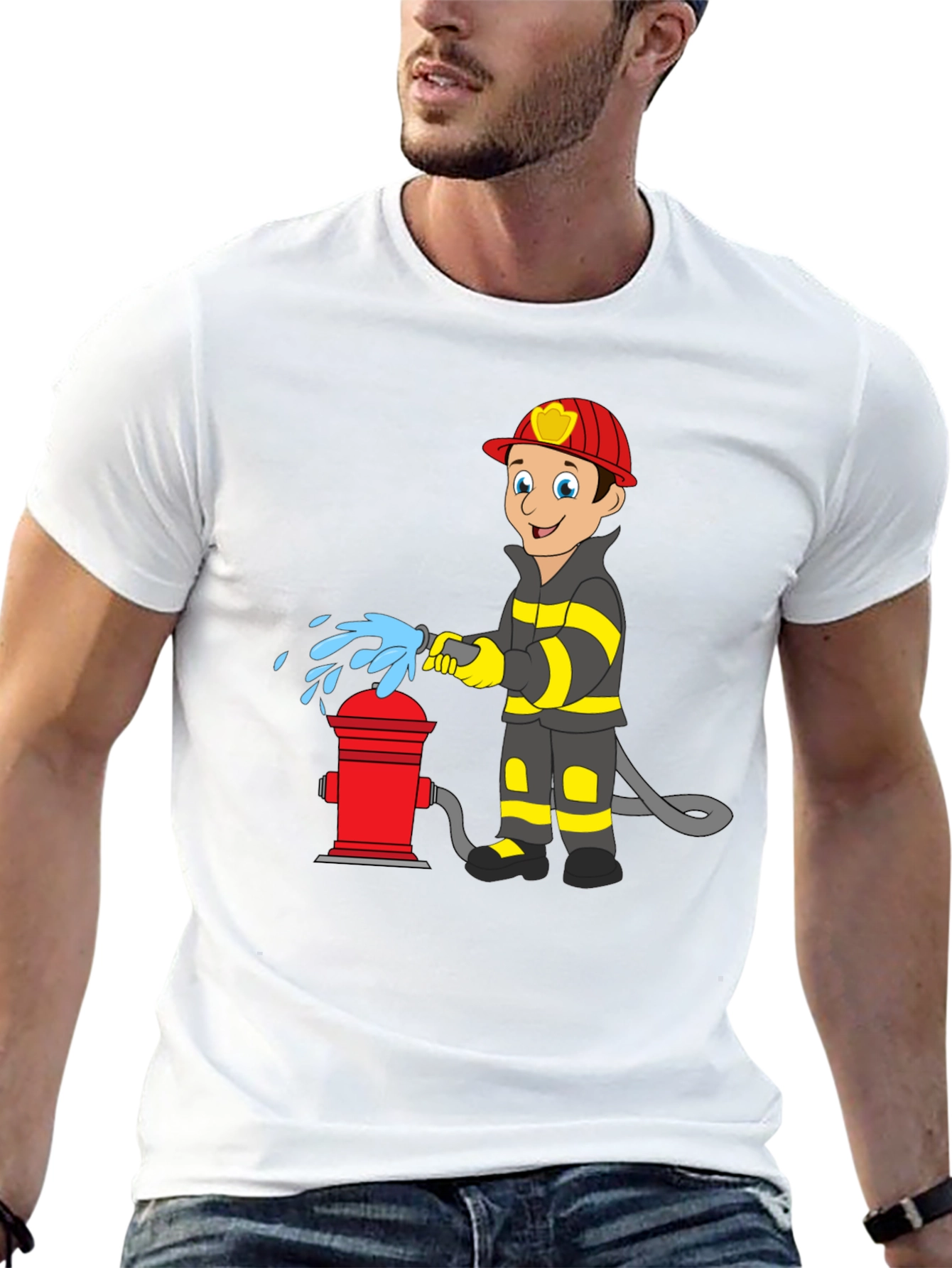 Firefighter Cartoon Graphic T-Shirt