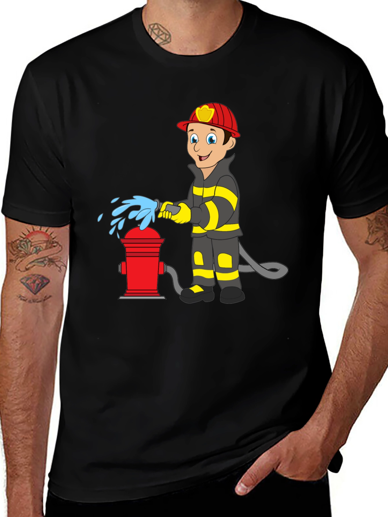 Firefighter Cartoon Graphic T-Shirt