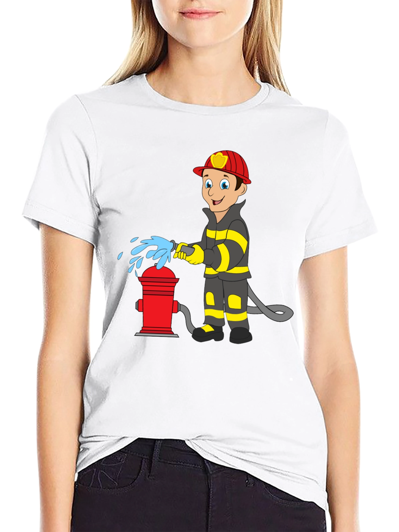 Firefighter Cartoon Graphic T-Shirt