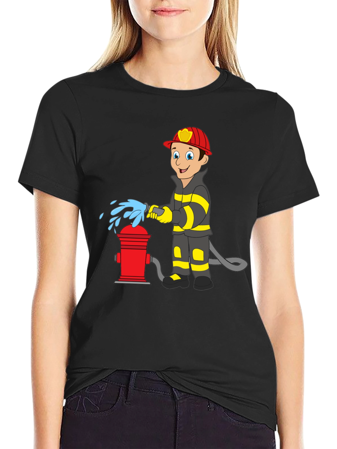 Firefighter Cartoon Graphic T-Shirt