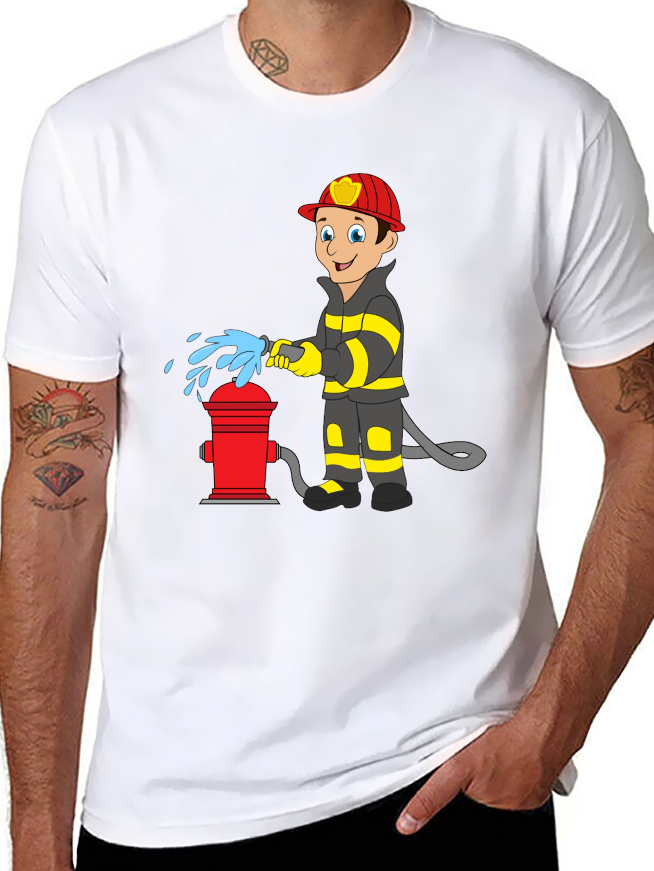 Firefighter Cartoon Graphic T-Shirt