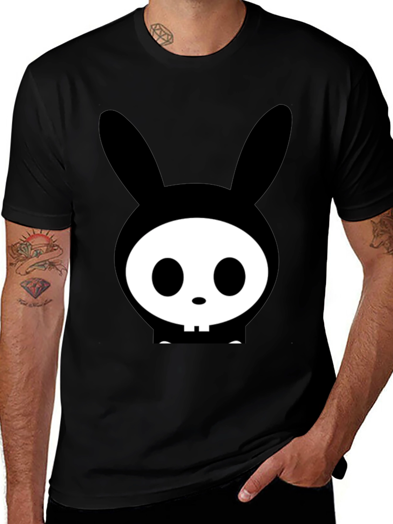 Bunny Skull Graphic Tee - Edgy Black T-Shirt