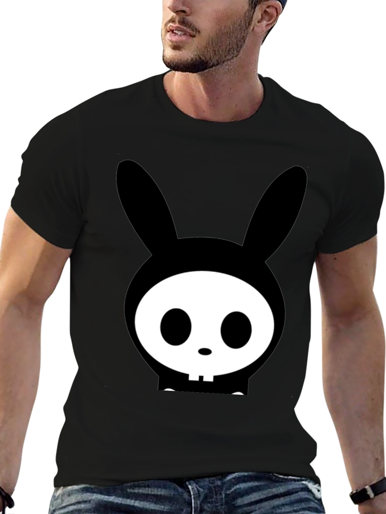Bunny Skull Graphic Tee - Edgy Black T-Shirt