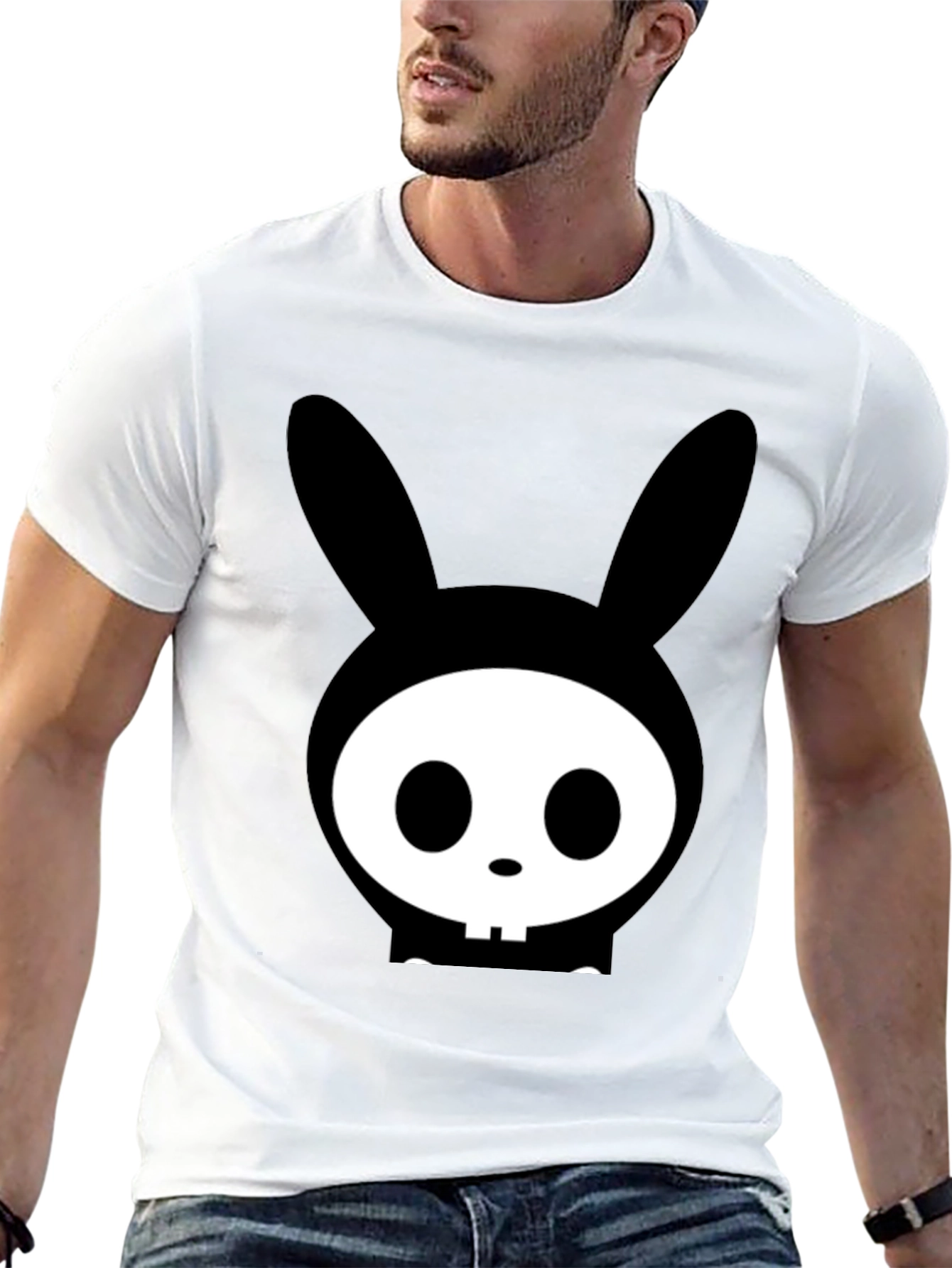 Bunny Skull Graphic Tee - Edgy Black T-Shirt