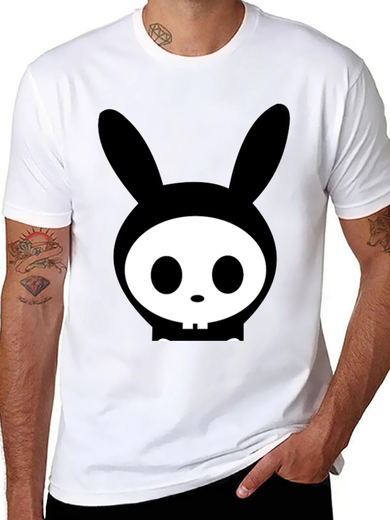 Bunny Skull Graphic Tee - Edgy Black T-Shirt