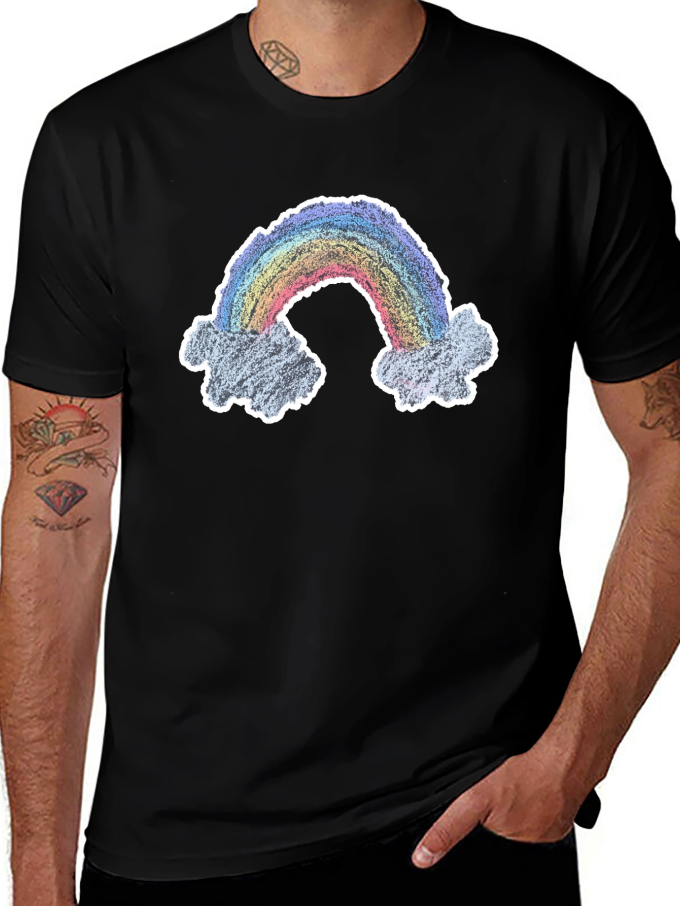 Rainbow Cloud Graphic Black T-Shirt