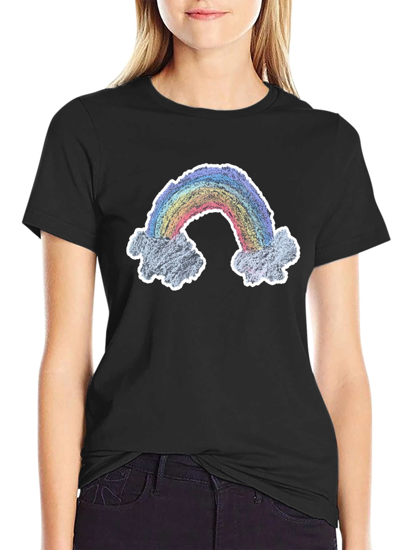 Rainbow Cloud Graphic Black T-Shirt