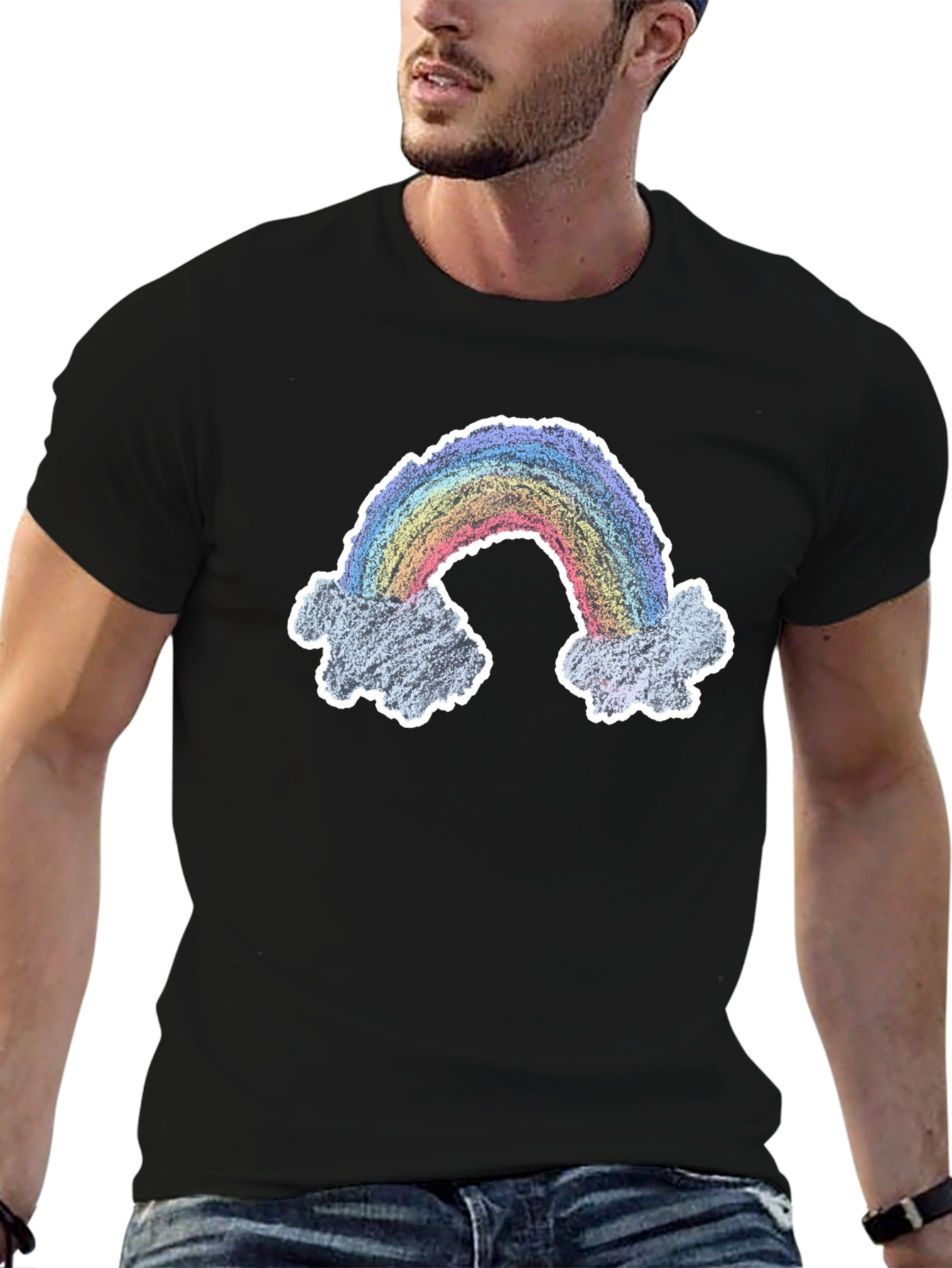 Rainbow Cloud Graphic Black T-Shirt