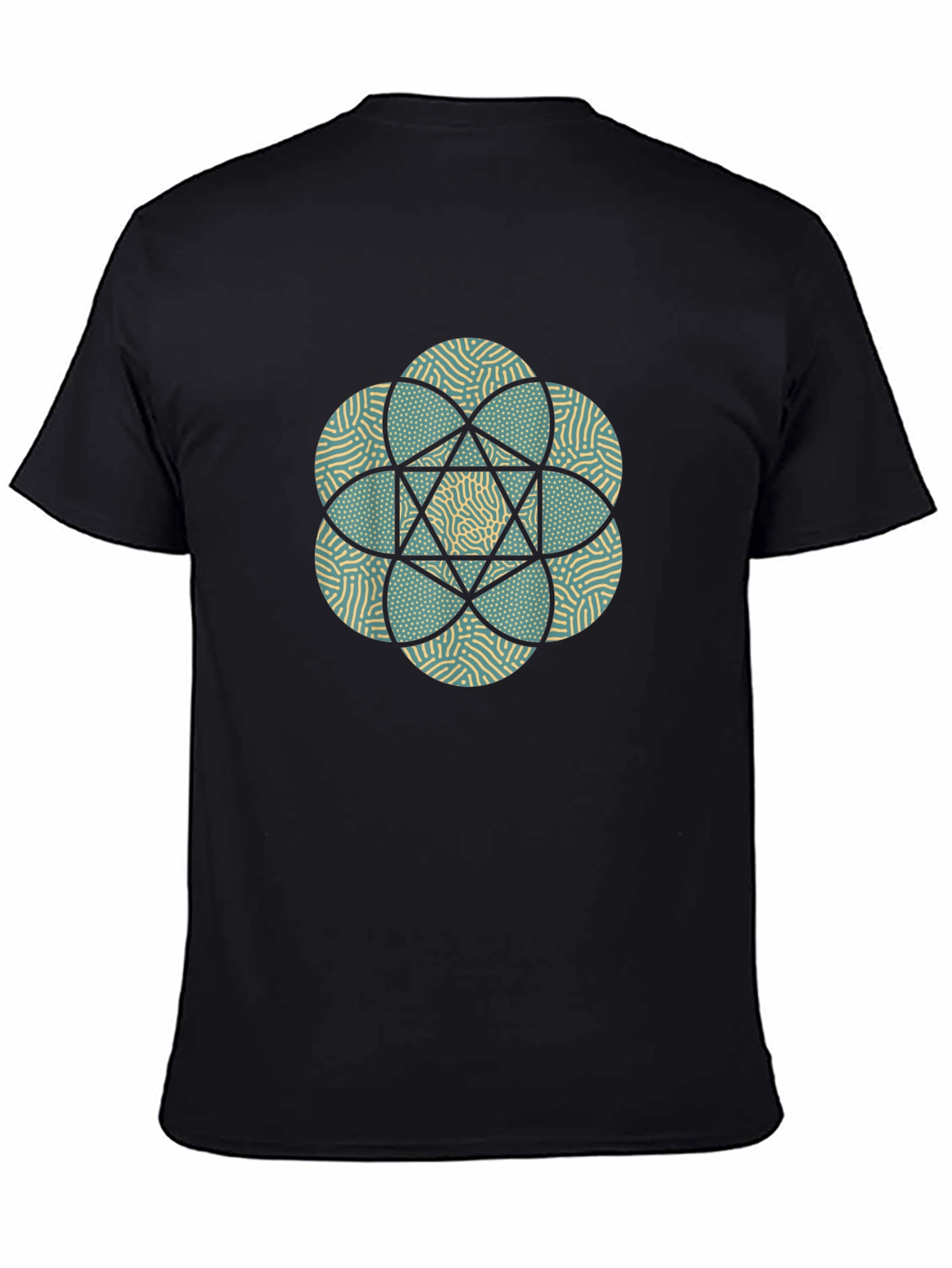 Geometric Flower Print Black T-Shirt
