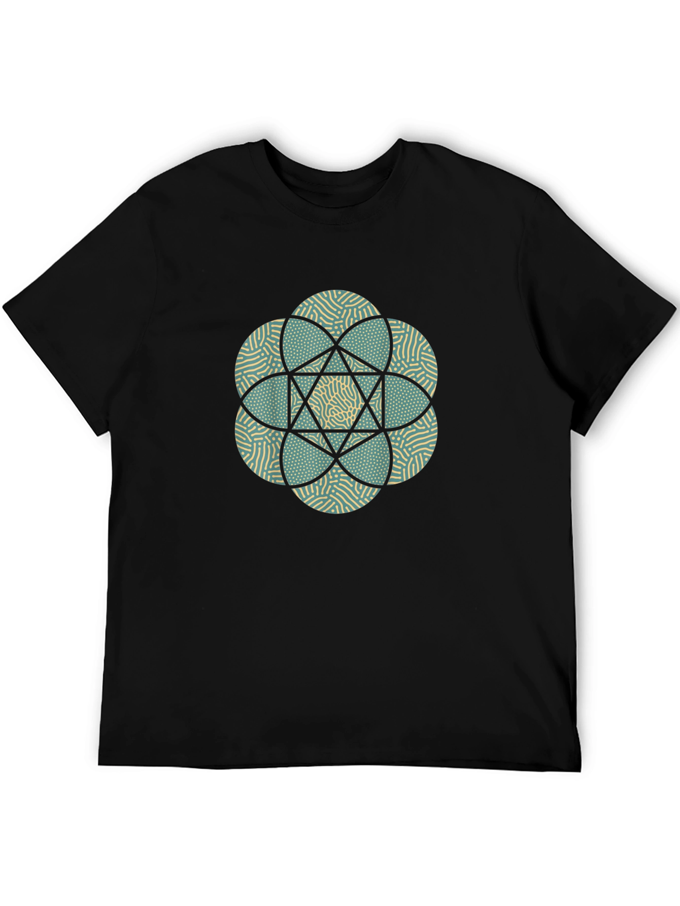 Geometric Flower Print Black T-Shirt