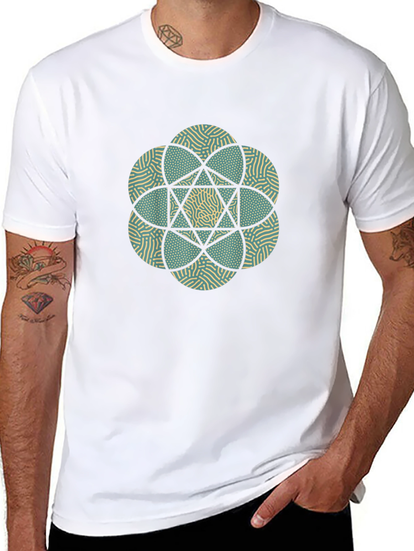 Geometric Flower Print Black T-Shirt