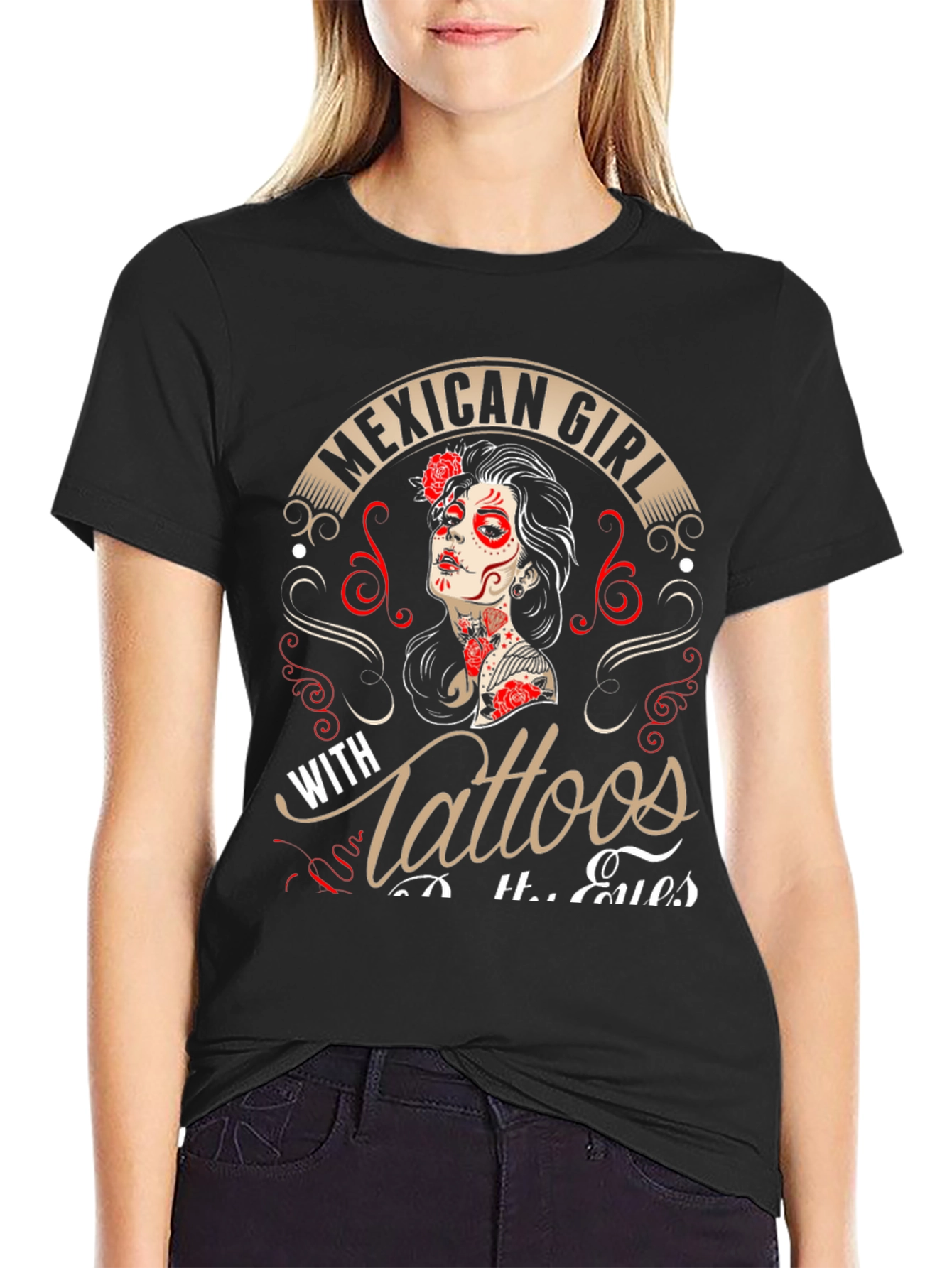 Mexican Girl Tattoos Mens Graphic T-Shirt