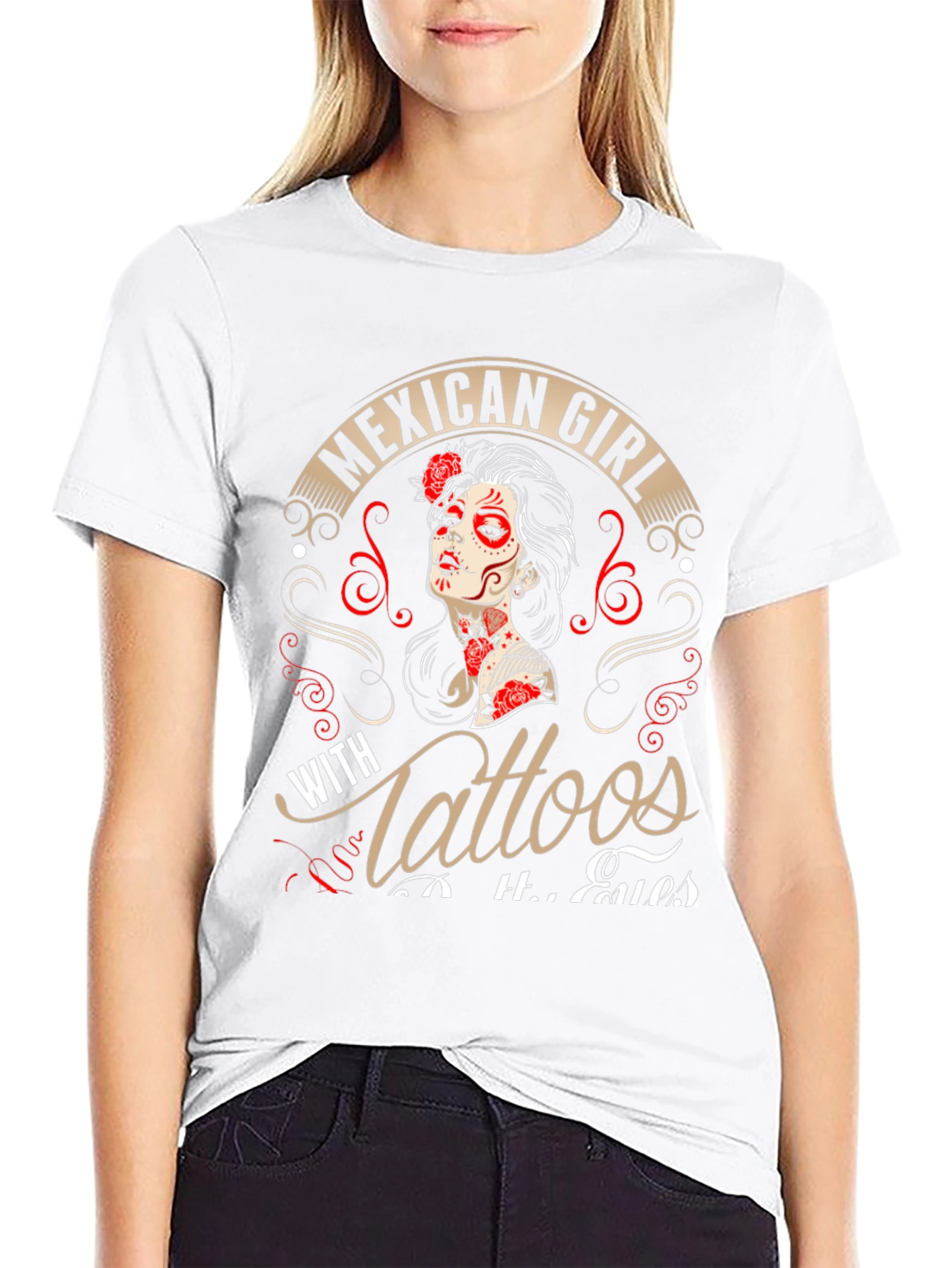 Mexican Girl Tattoos Mens Graphic T-Shirt