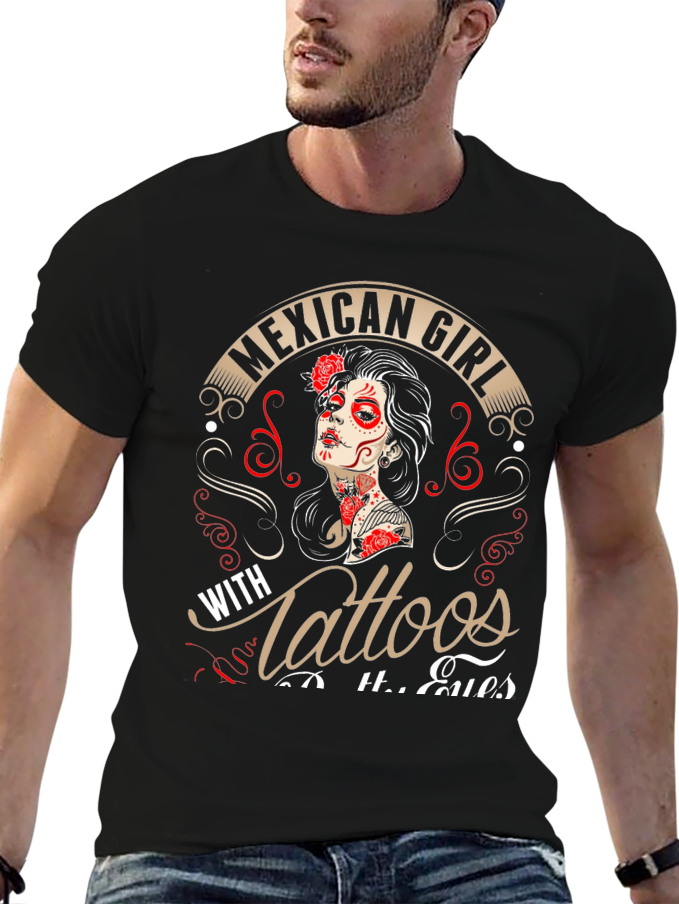 Mexican Girl Tattoos Mens Graphic T-Shirt