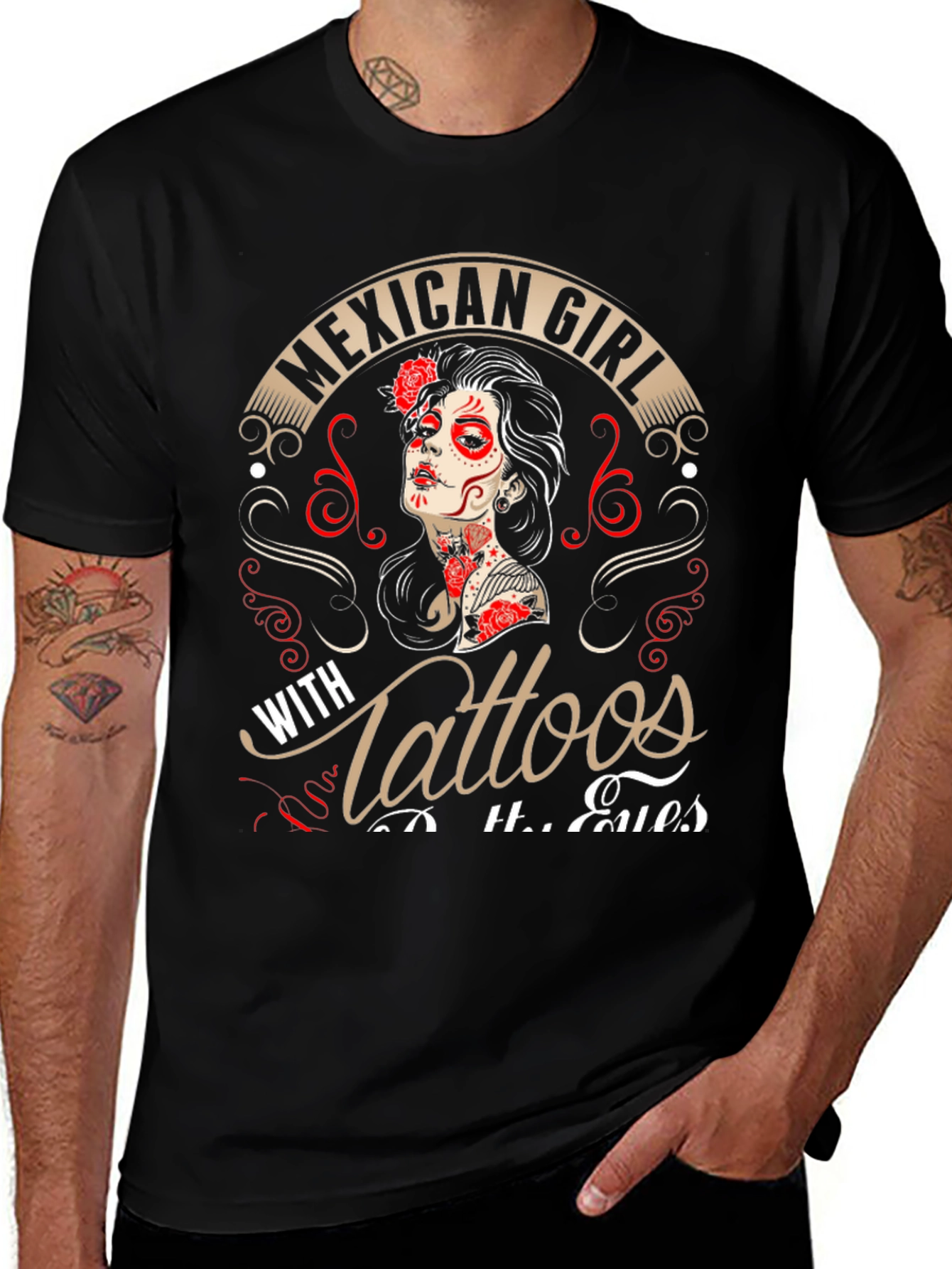 Mexican Girl Tattoos Mens Graphic T-Shirt