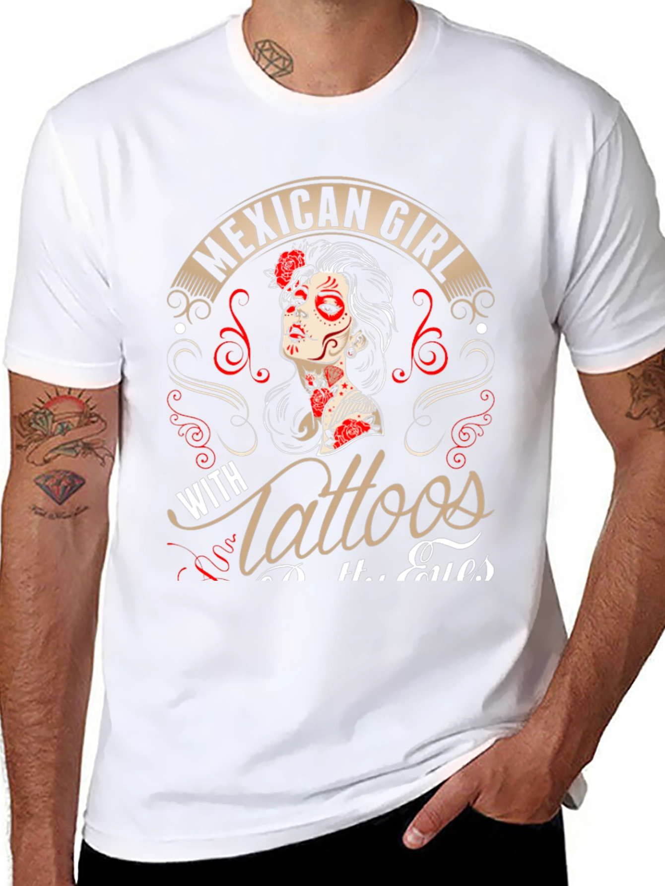 Mexican Girl Tattoos Mens Graphic T-Shirt