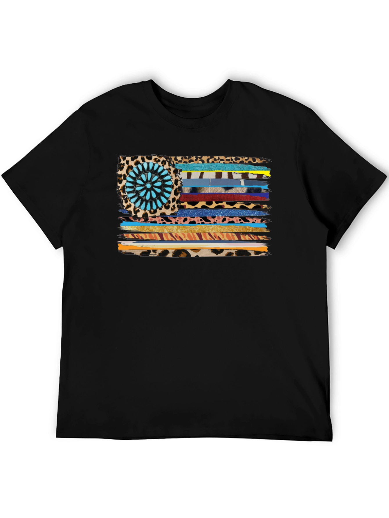 Western Style Flag Graphic Tee - Black Cotton