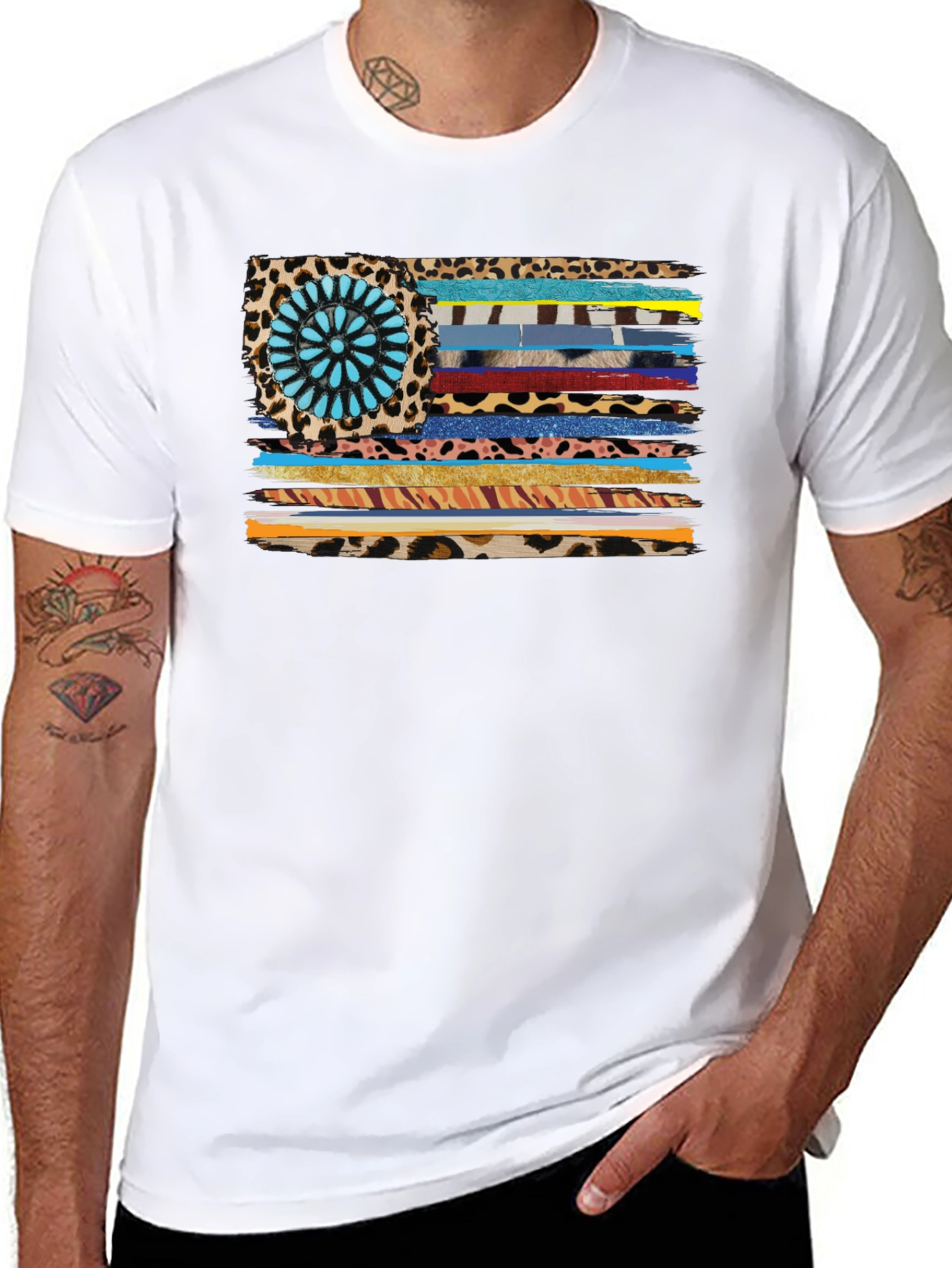 Western Style Flag Graphic Tee - Black Cotton
