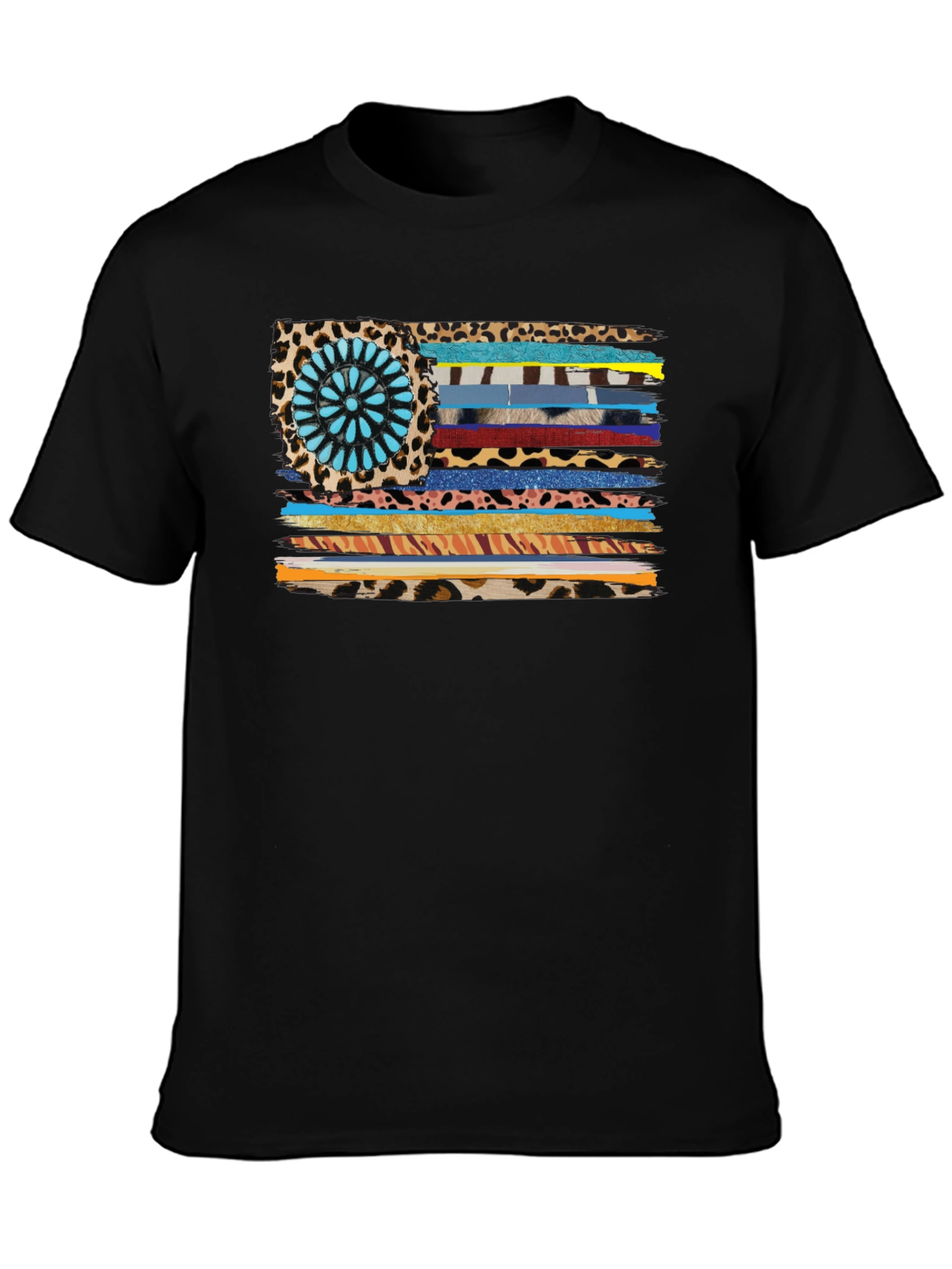 Western Style Flag Graphic Tee - Black Cotton