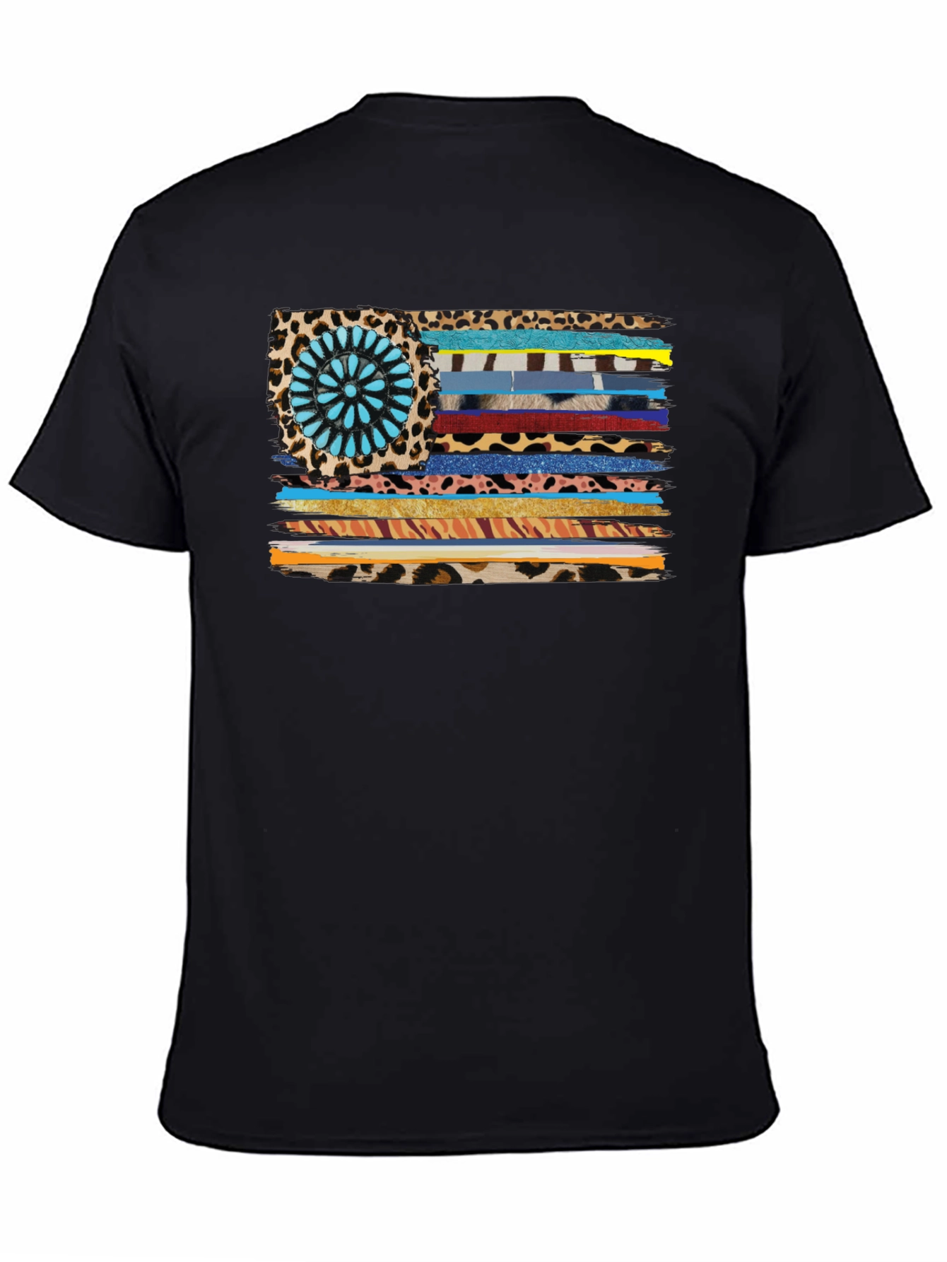 Western Style Flag Graphic Tee - Black Cotton