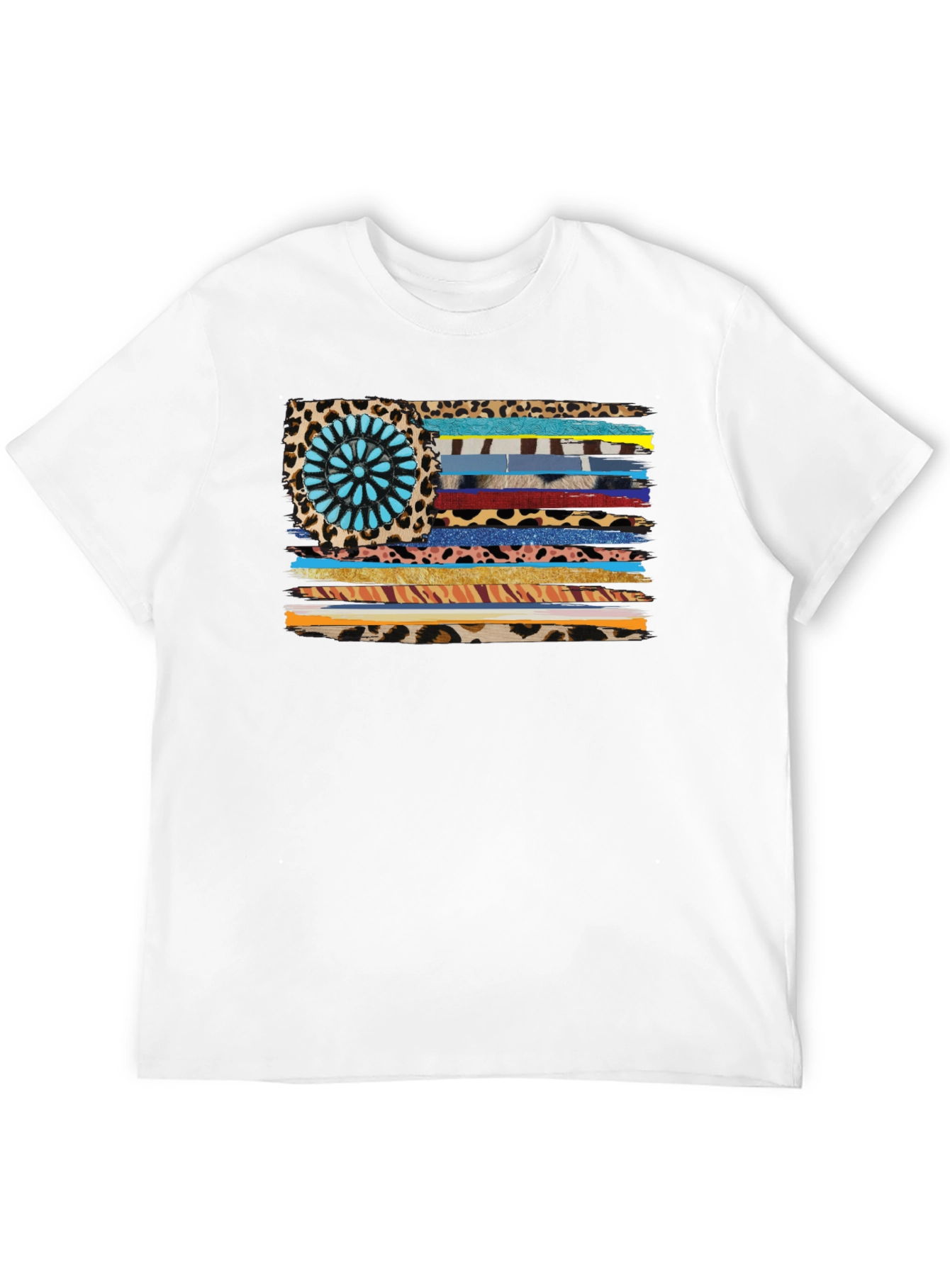 Western Style Flag Graphic Tee - Black Cotton