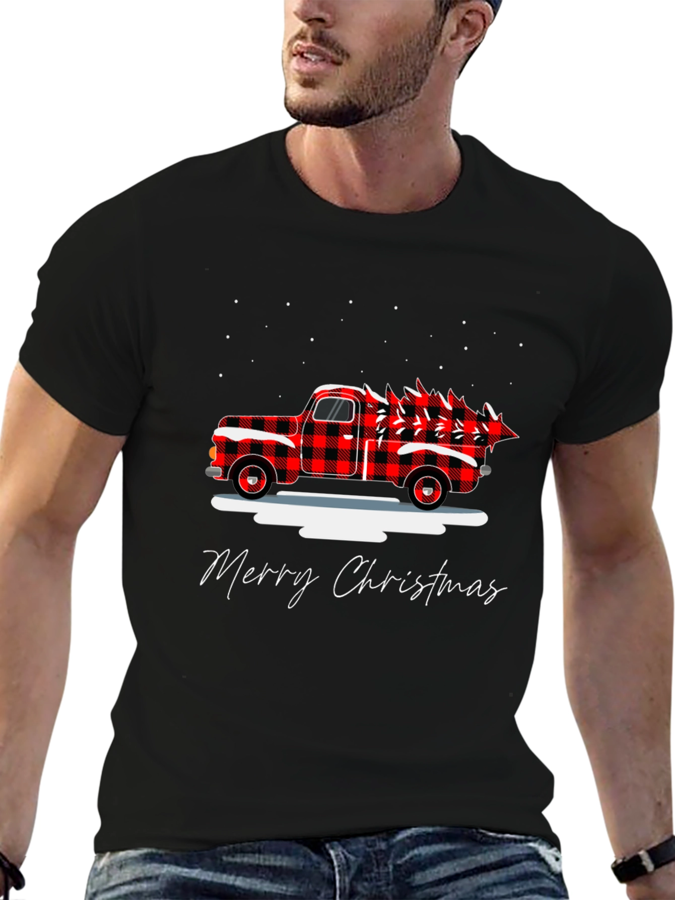 Merry Christmas Buffalo Plaid Truck T-Shirt
