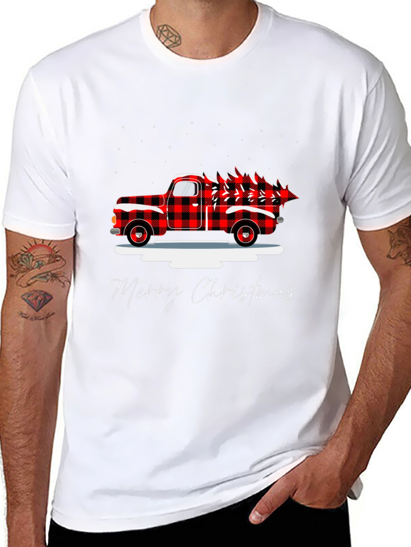 Merry Christmas Buffalo Plaid Truck T-Shirt