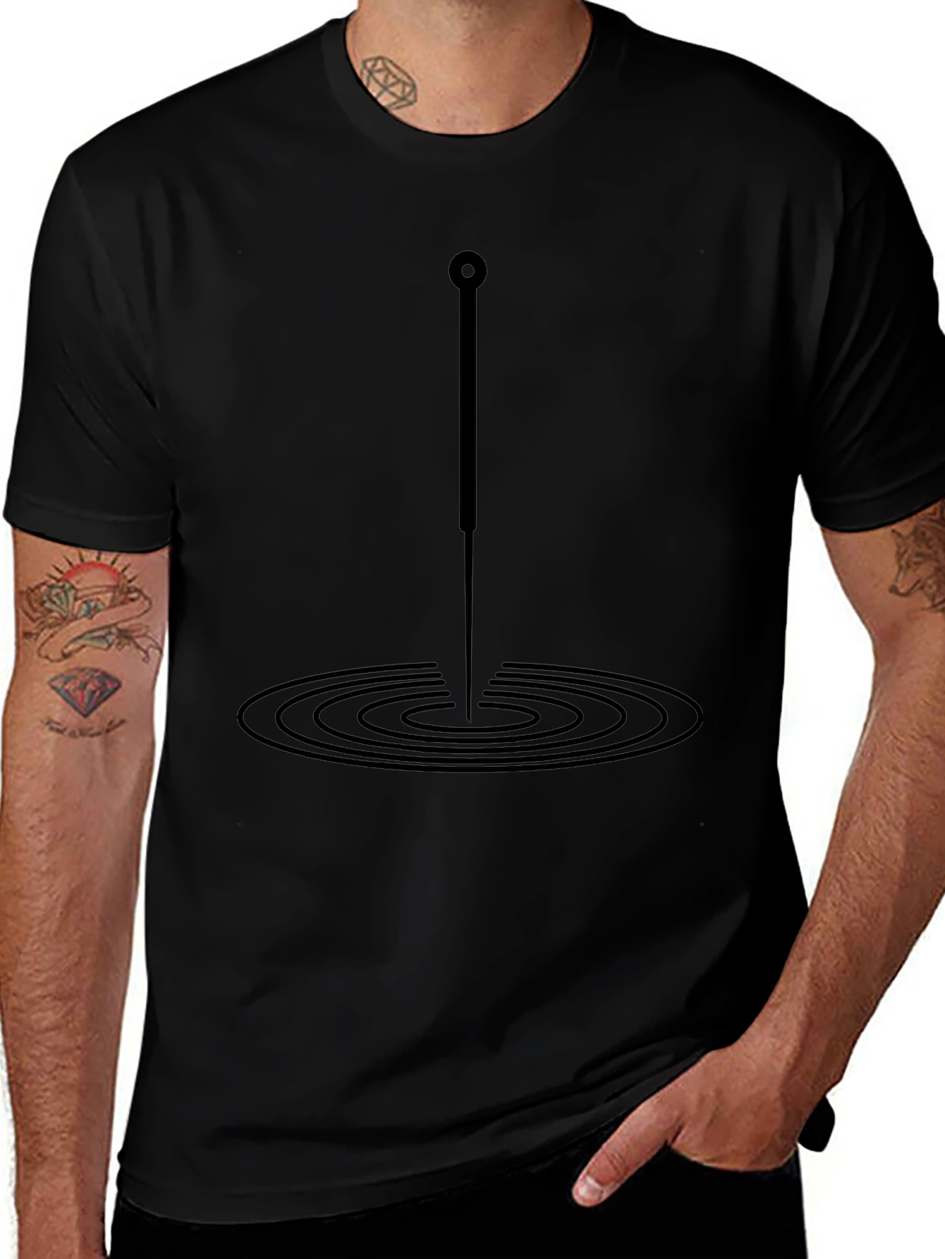 Acupuncture Needle Ripple Effect Black T-Shirt