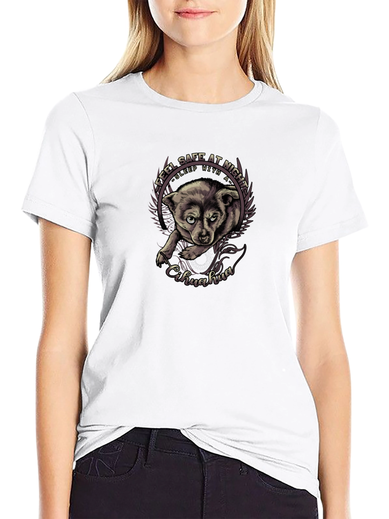 Feel Safe Chihuahua Black T-Shirt