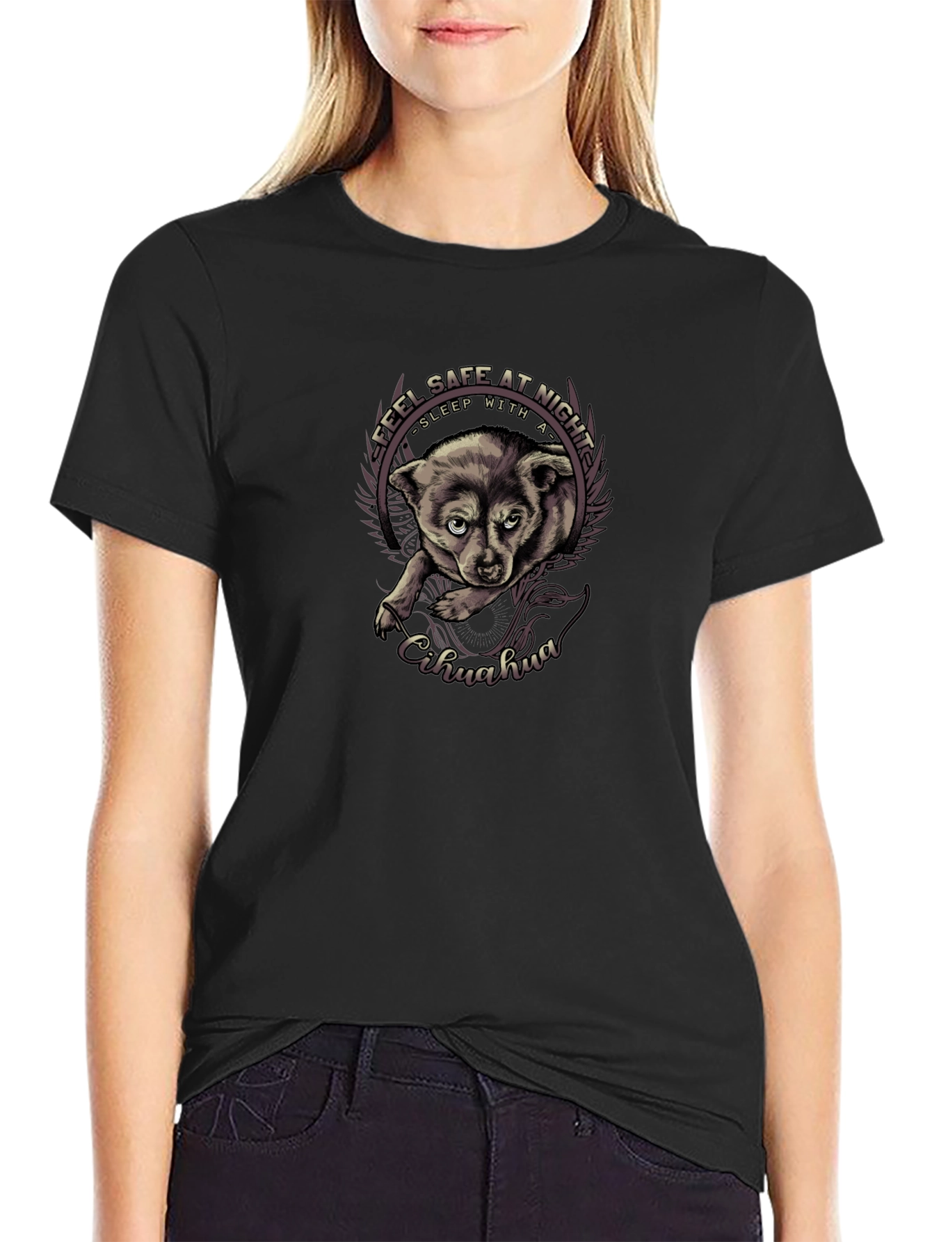 Feel Safe Chihuahua Black T-Shirt