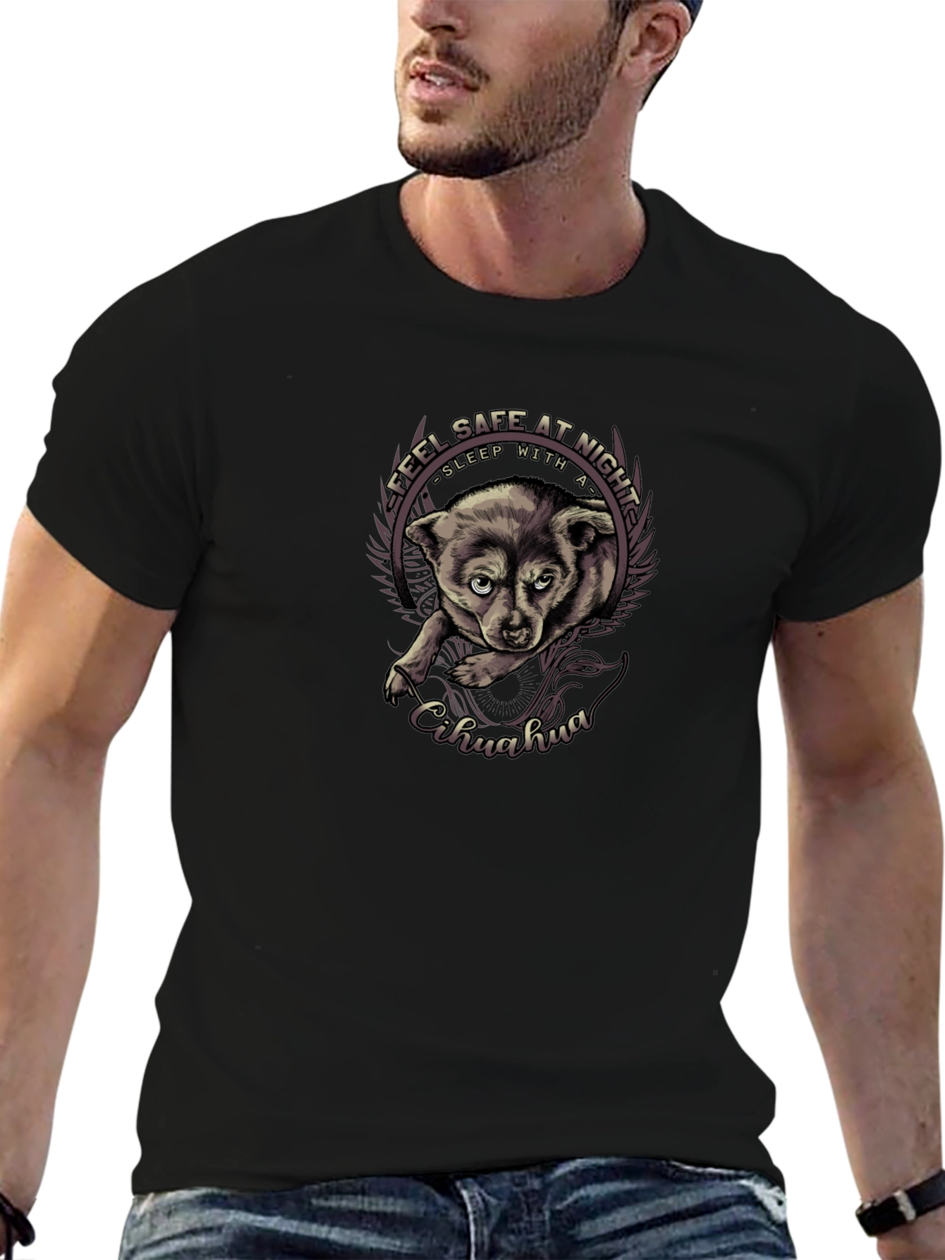 Feel Safe Chihuahua Black T-Shirt