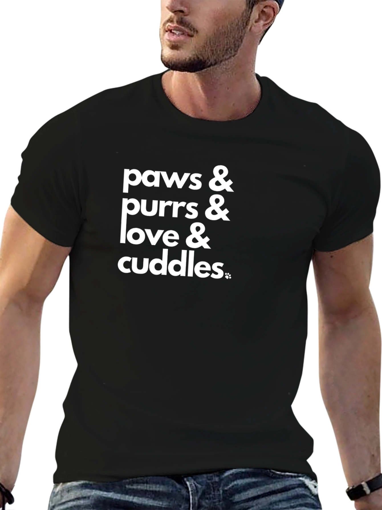 Paws Purrs Love Cuddles Black T-Shirt