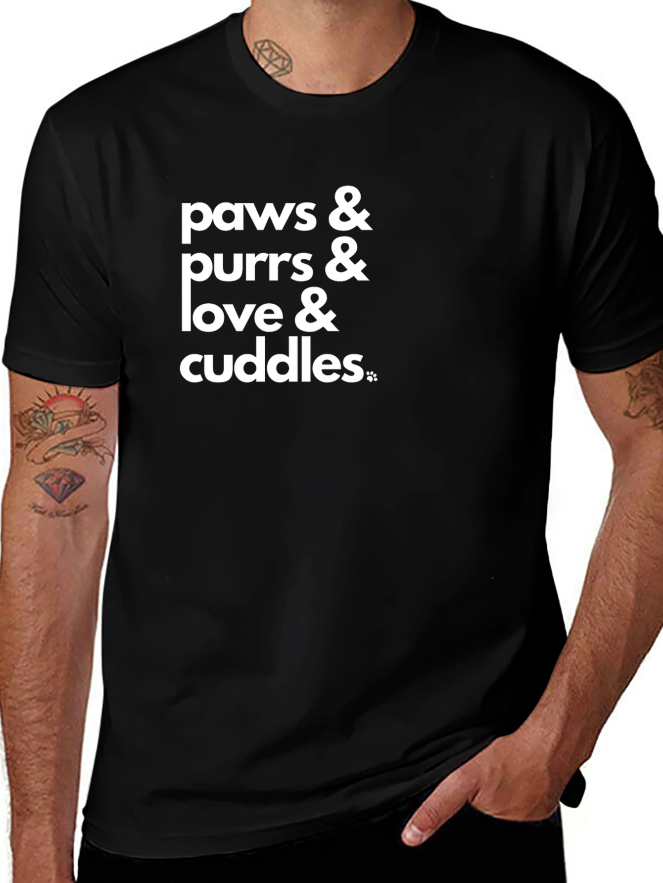 Paws Purrs Love Cuddles Black T-Shirt