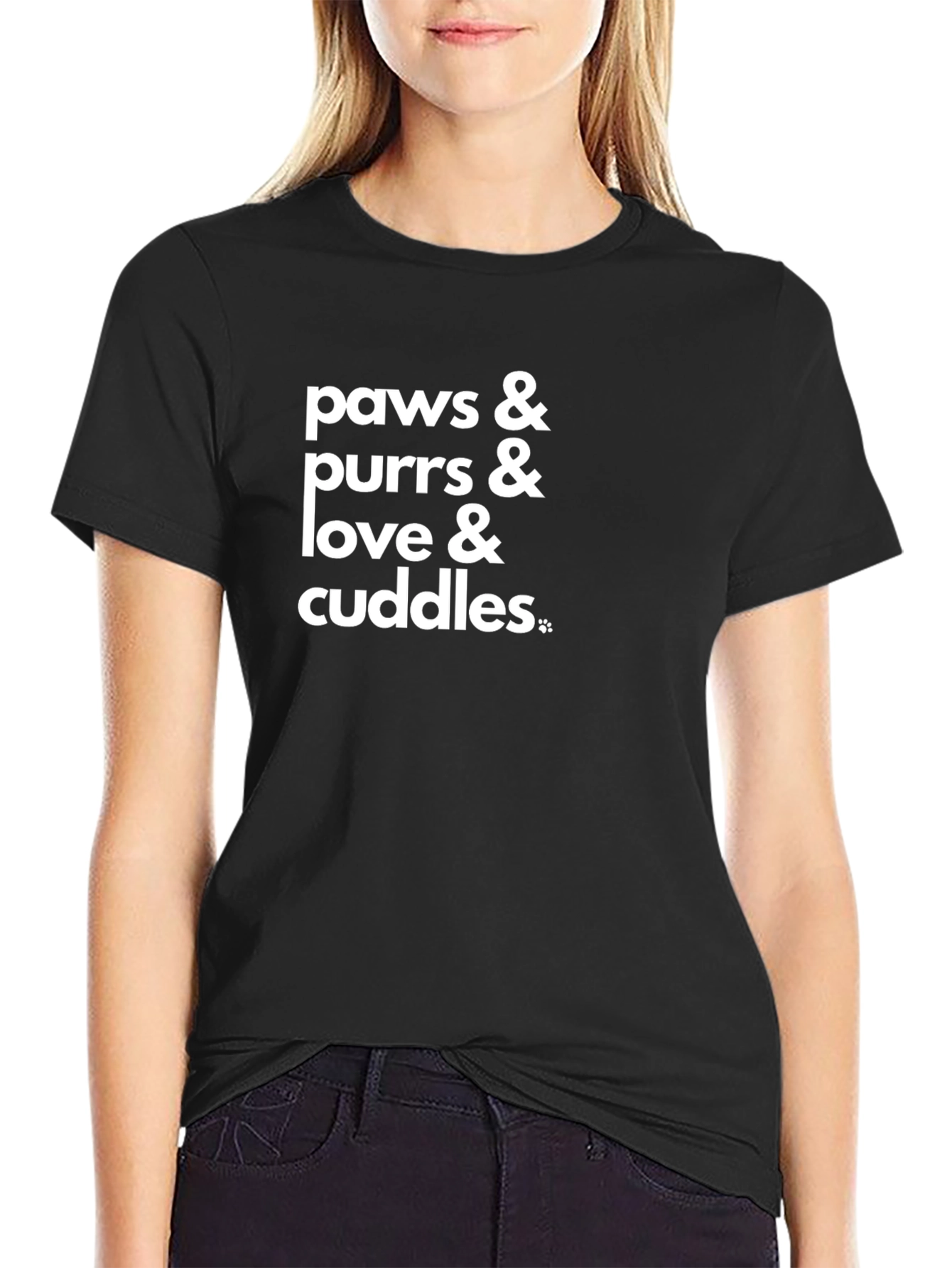 Paws Purrs Love Cuddles Black T-Shirt