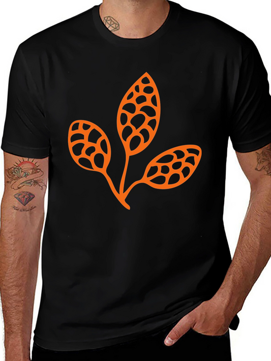 Trendy Black Tee with Unique Leaf Design
