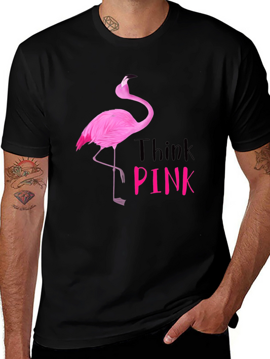 Think Pink Flamingo Graphic Tee - Black Cotton Shirt