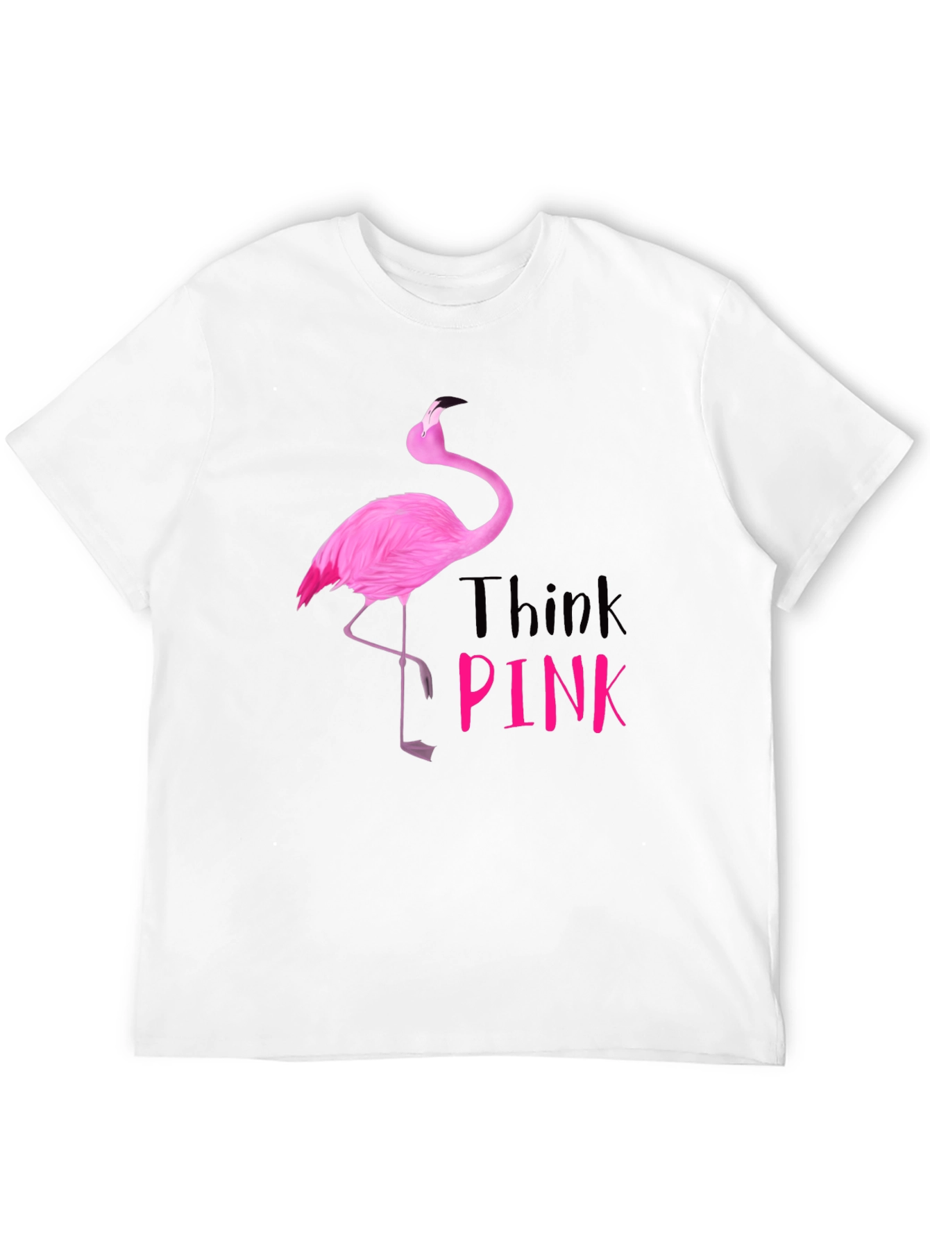 Think Pink Flamingo Graphic Tee - Black Cotton Shirt