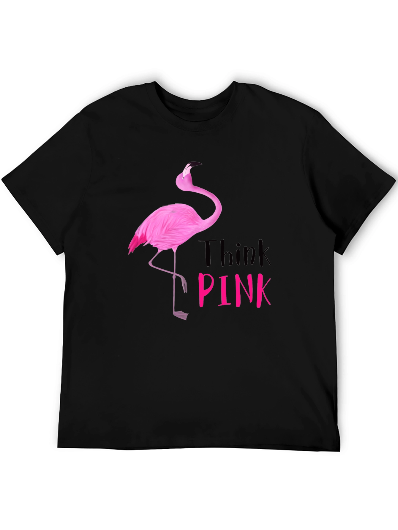 Think Pink Flamingo Graphic Tee - Black Cotton Shirt
