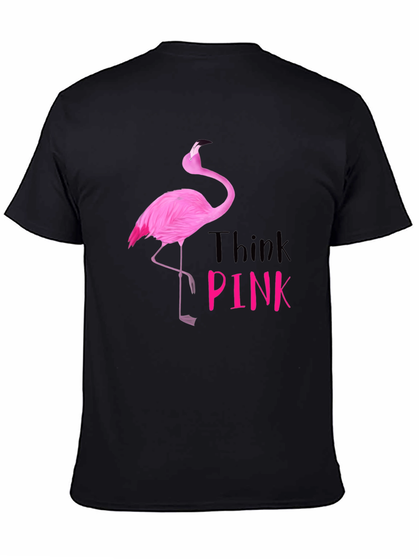 Think Pink Flamingo Graphic Tee - Black Cotton Shirt