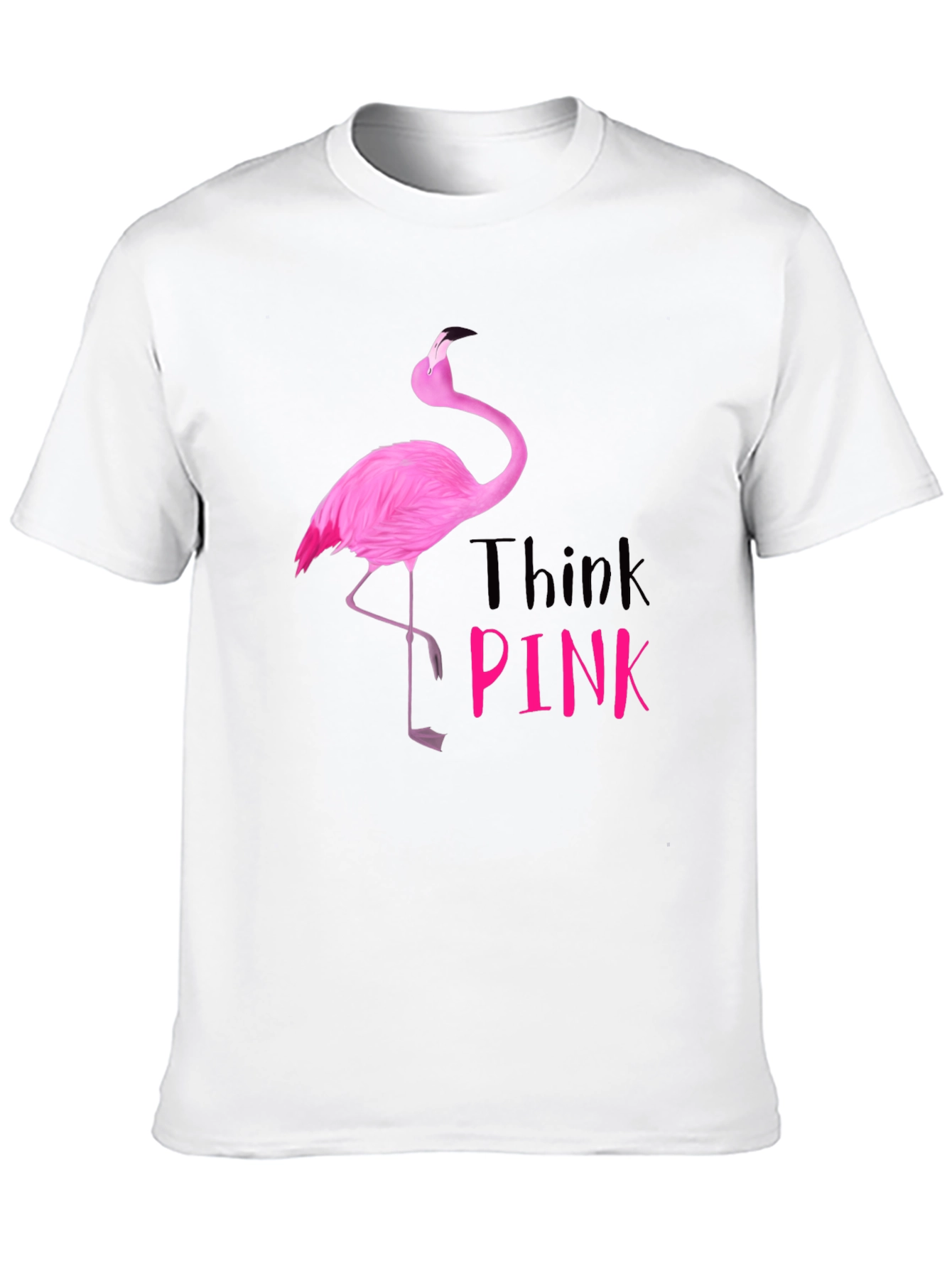 Think Pink Flamingo Graphic Tee - Black Cotton Shirt
