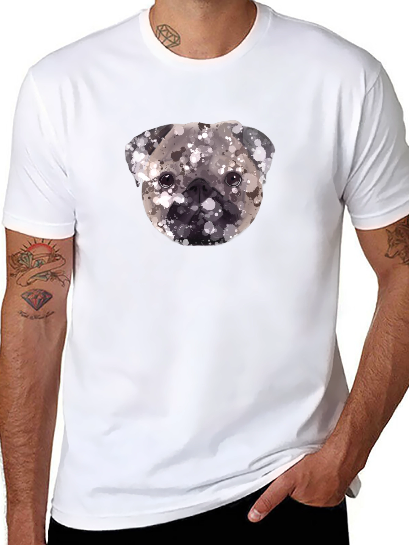 Pug Head Graphic Print Tee