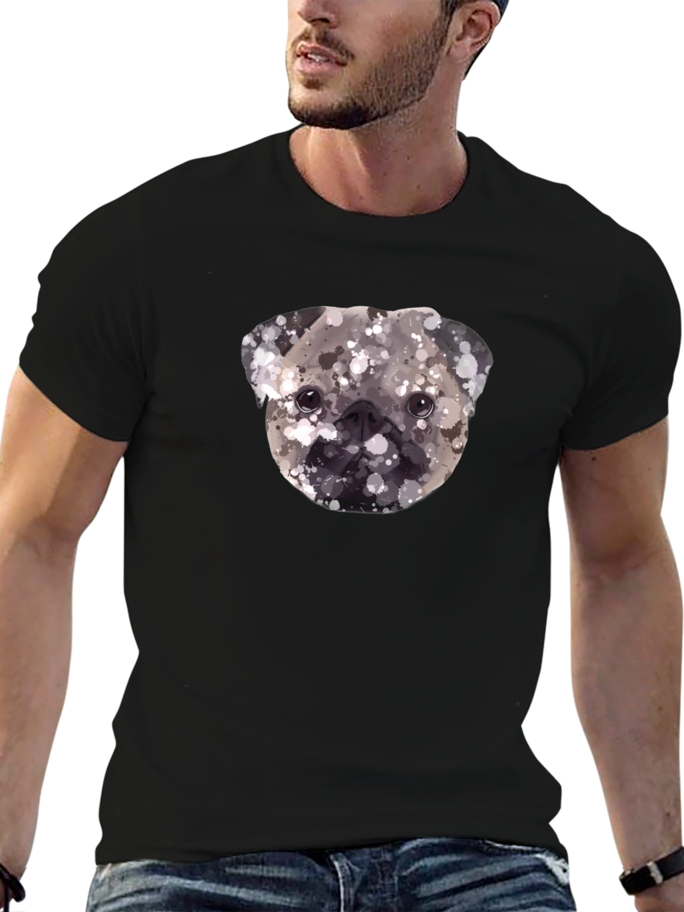 Pug Head Graphic Print Tee