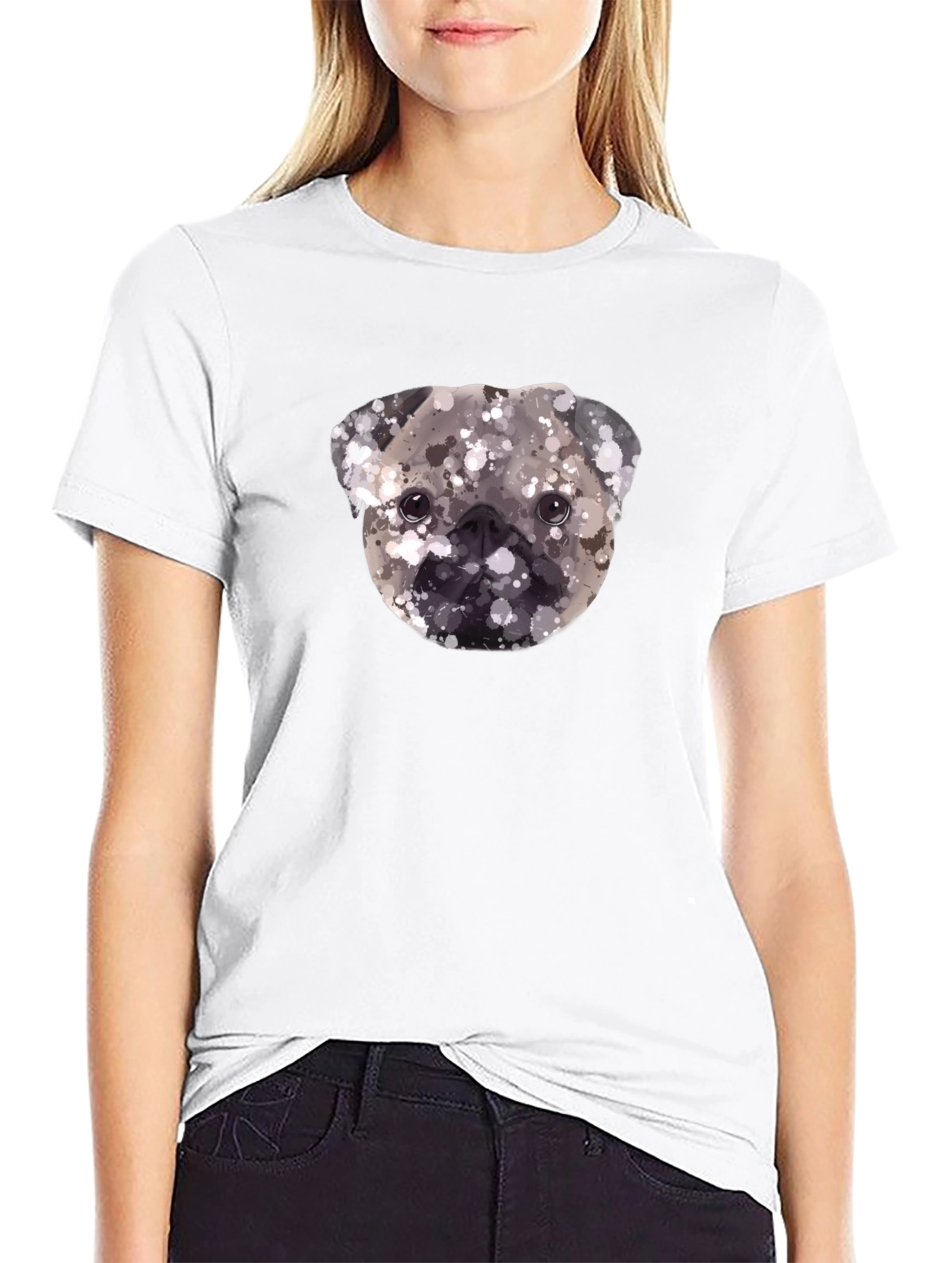 Pug Head Graphic Print Tee