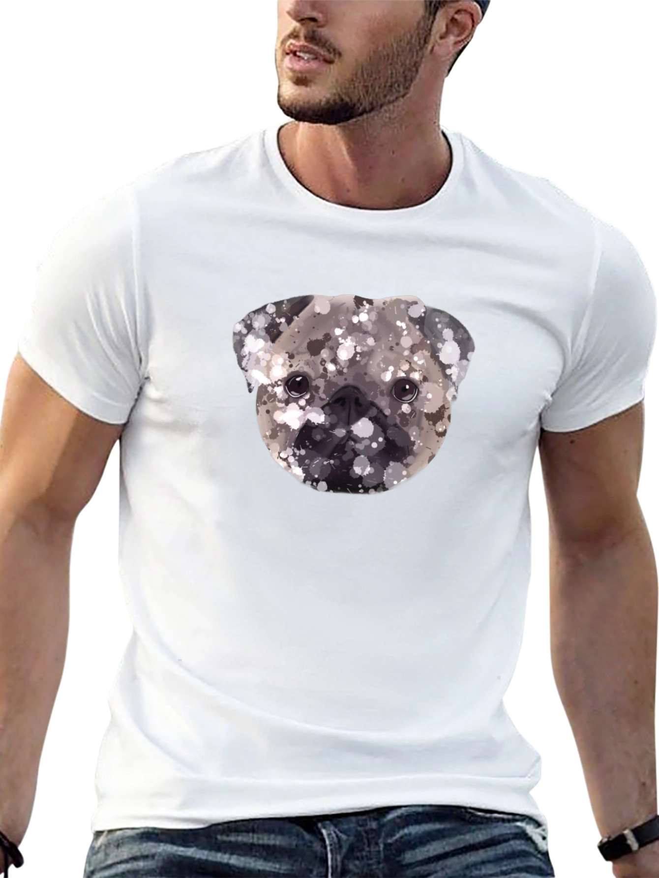 Pug Head Graphic Print Tee